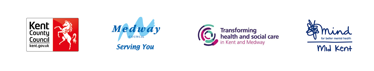 Kent County Council Logo. Medway Council Logo. Transforming Health and Social Care in Kent and Medway logo. Mid-Kent Mind logo.