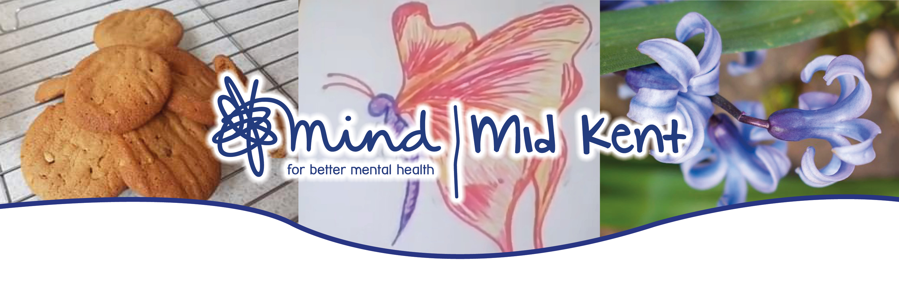 Banner featuring images of community groups and Mid-Kent Mind Branding